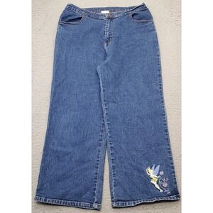 Vtg Disney Jeans Womens Medium Blue Tinkerbell Embroidered Streetwear Wide Leg